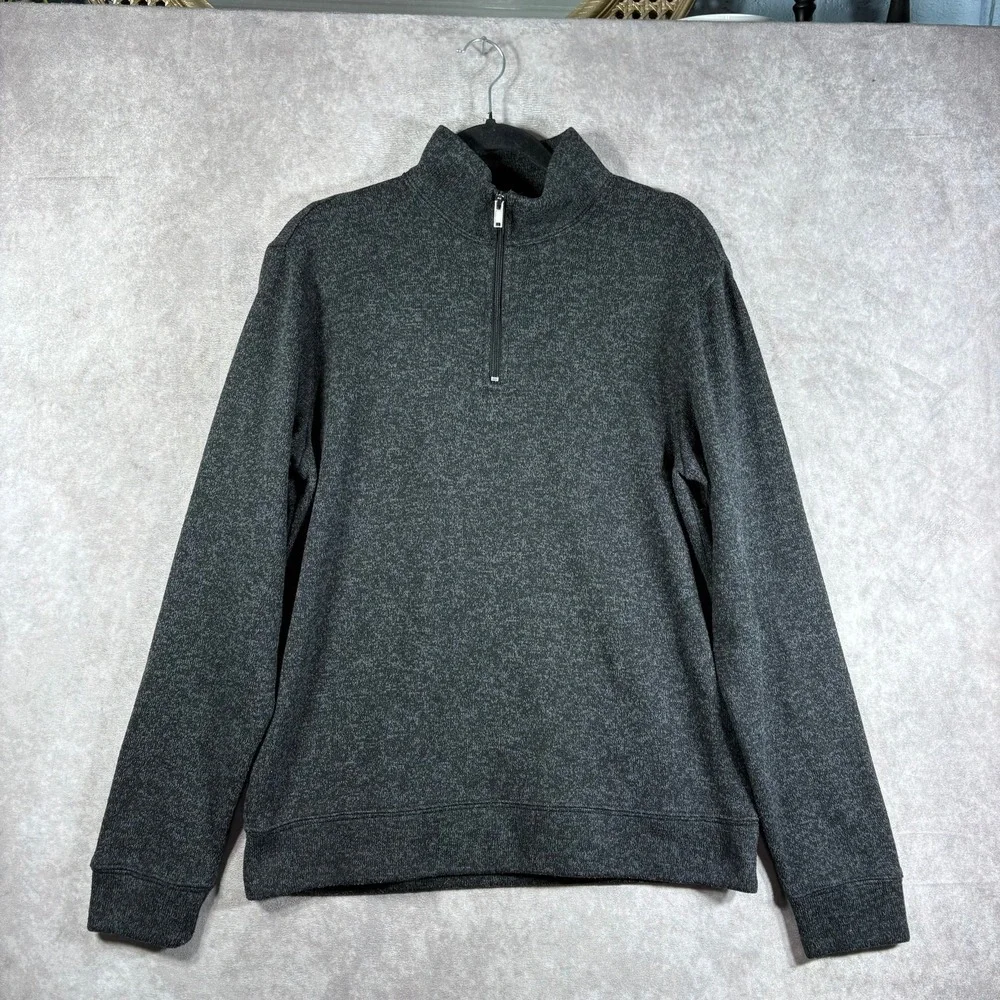 Old Navy Quarter Zip Sweater Mens Medium Gray Knit Pullover Long Sleeve Mock